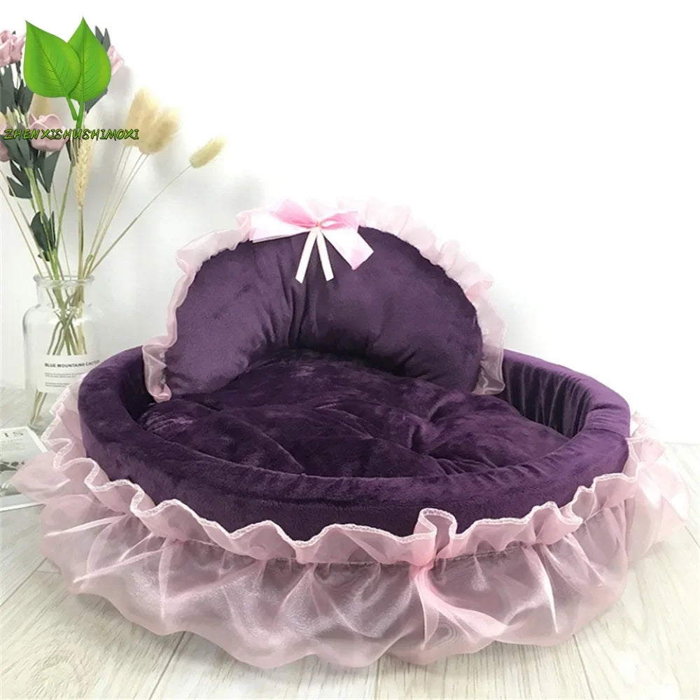 3D Bow Lace Princess Pet Bed – Soft, Detachable Dog Sofa - Pet Oasis