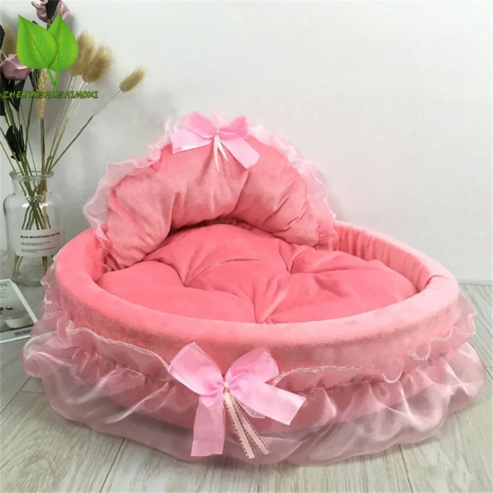 3D Bow Lace Princess Pet Bed – Soft, Detachable Dog Sofa - Pet Oasis