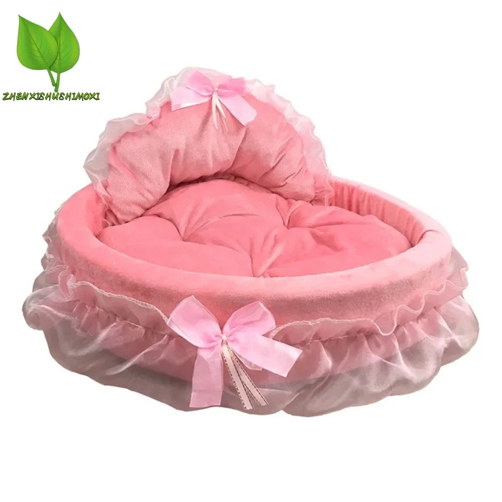 3D Bow Lace Princess Pet Bed – Soft, Detachable Dog Sofa - Pet Oasis