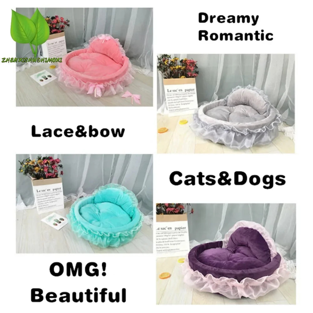 3D Bow Lace Princess Pet Bed – Soft, Detachable Dog Sofa - Pet Oasis