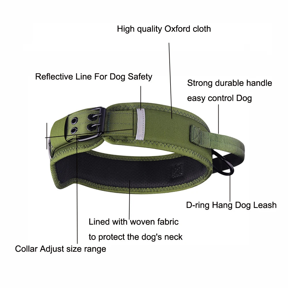 Green Adjustable Tactical Dog Collar with Control Handle demo